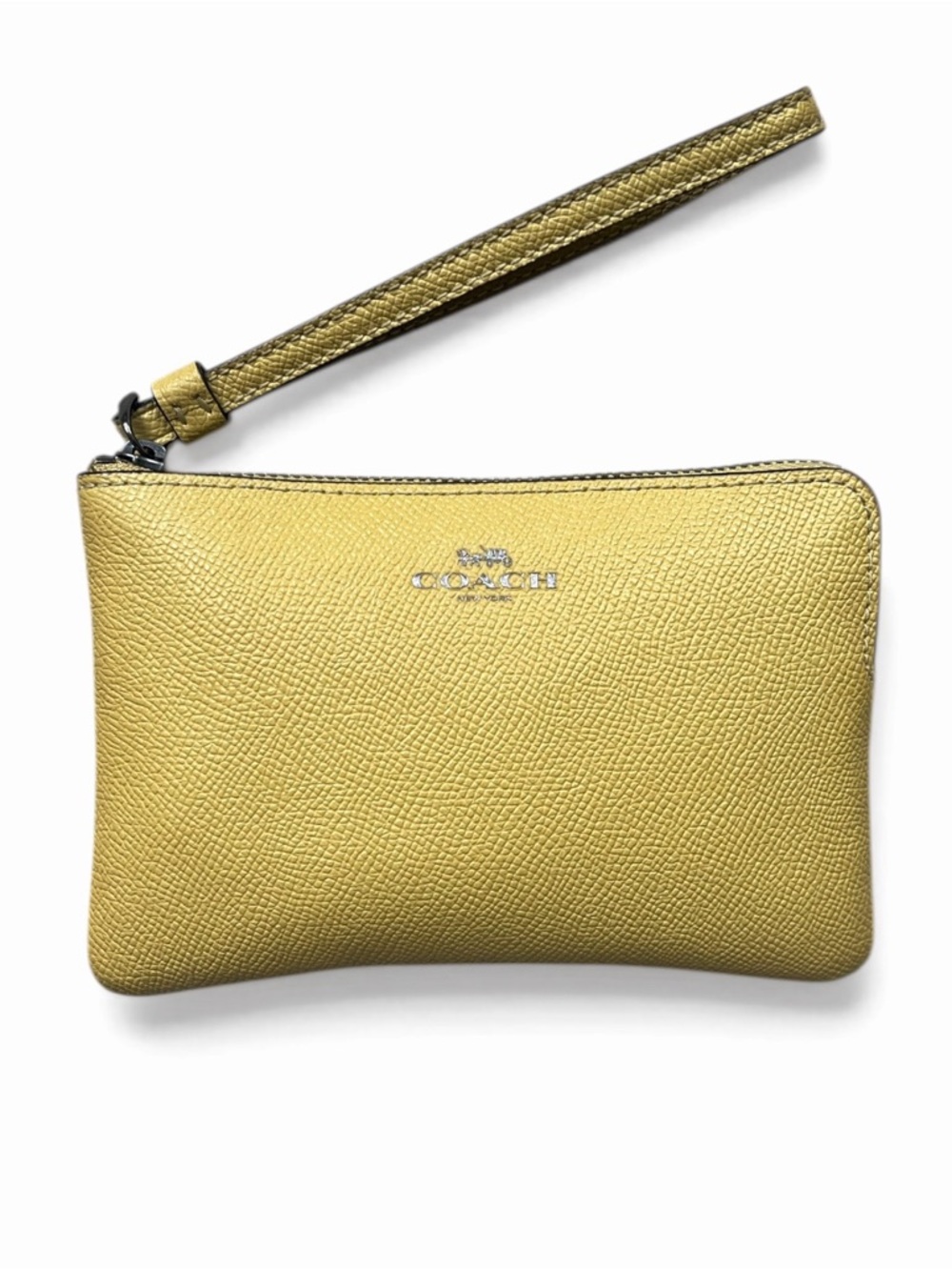 COACH Small Yellow Crossgrain Leather Corner Zip Wristlet Pouch Wallet Purse - Picture 4 of 13